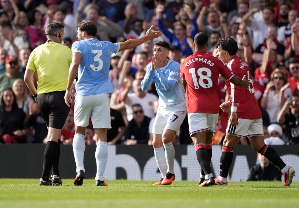 Phil Foden’s stupid sending off threatened to swing the derby in Man United’s favour (PA Wire)