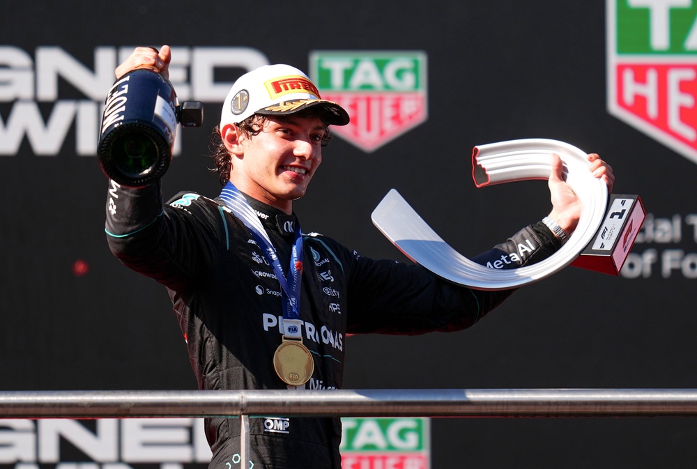 Kimi Antonelli celebrates his victory (David Davies/PA) (PA Wire)
