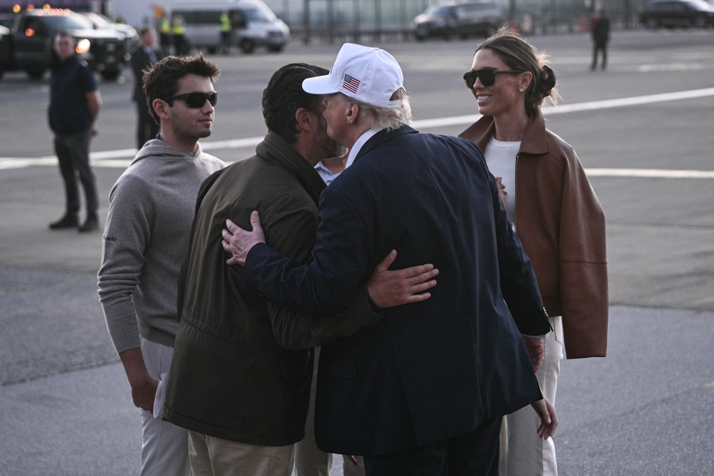 Trump says goodbye to family members before boarding Air Force One as he departs from Shannon Airport, western Ireland (AFP/Getty)
