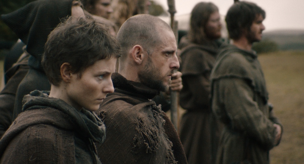 Thomasin McKenzie, left, Jamie Bell and Andrew Garfield, right, in a scene from 