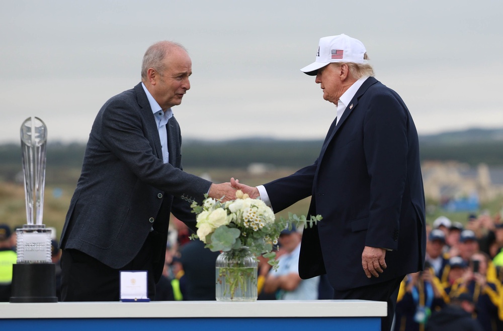 Taoiseach Micheál Martin greets US President Donald Trump (Liam McBurney/PA) (PA Wire)