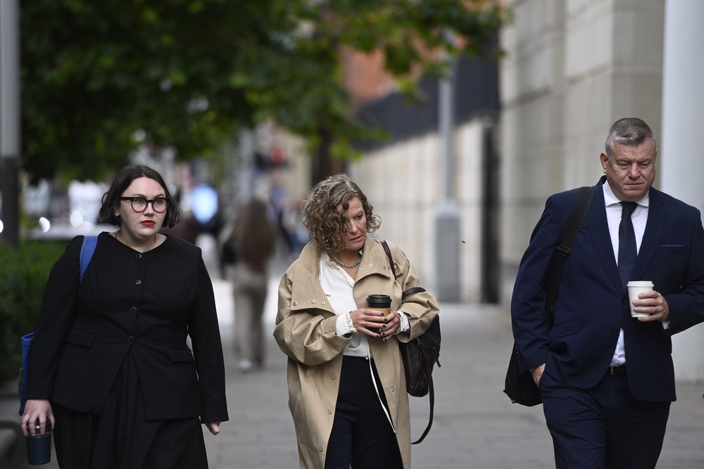 Fiona Donohoe (centre), the mother of 14-year-old Noah Donohoe, arriving at Belfast Coroner’s Court, where the inquest into the death of her son. (Mark Marlow/PA) (PA Wire)