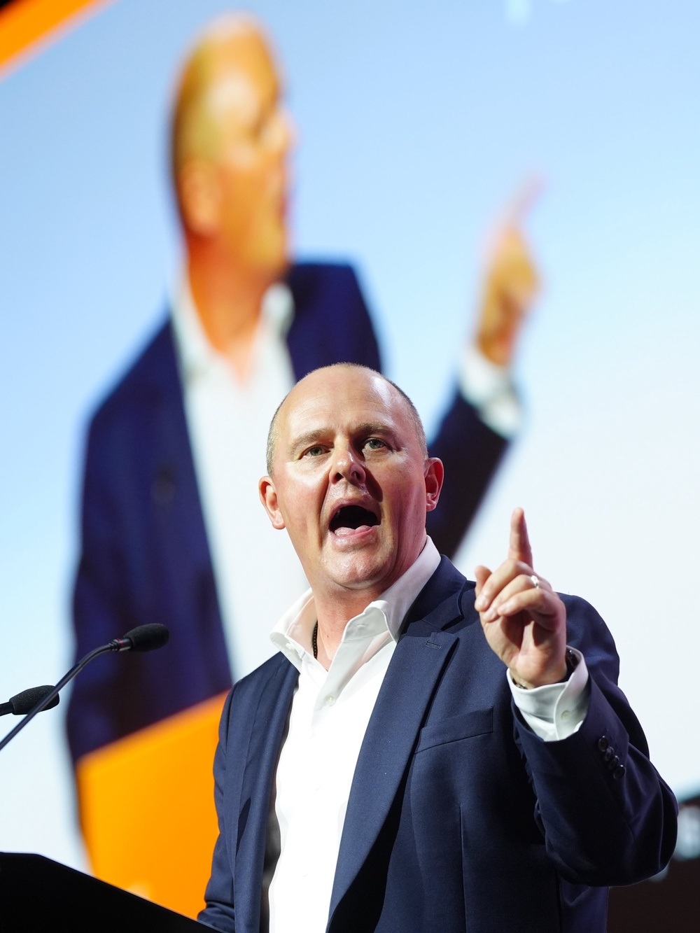 TUC General Secretary Paul Nowak delivers his keynote address during the TUC Congress at the Brighton Centre. Picture date: Monday September 14, 2026. (PA)