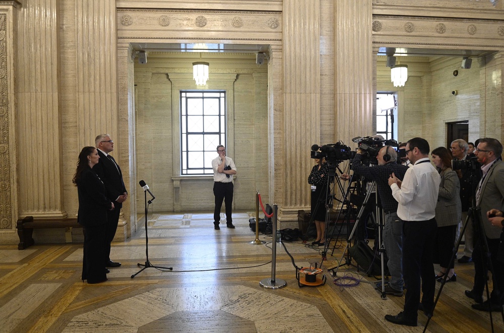 Deputy First Minister Emma Little-Pengelly and DUP leader Gavin Robinson in the Great Hall at Parliament Buildings, Stormont (Mark Marlow/PA) (PA Wire)