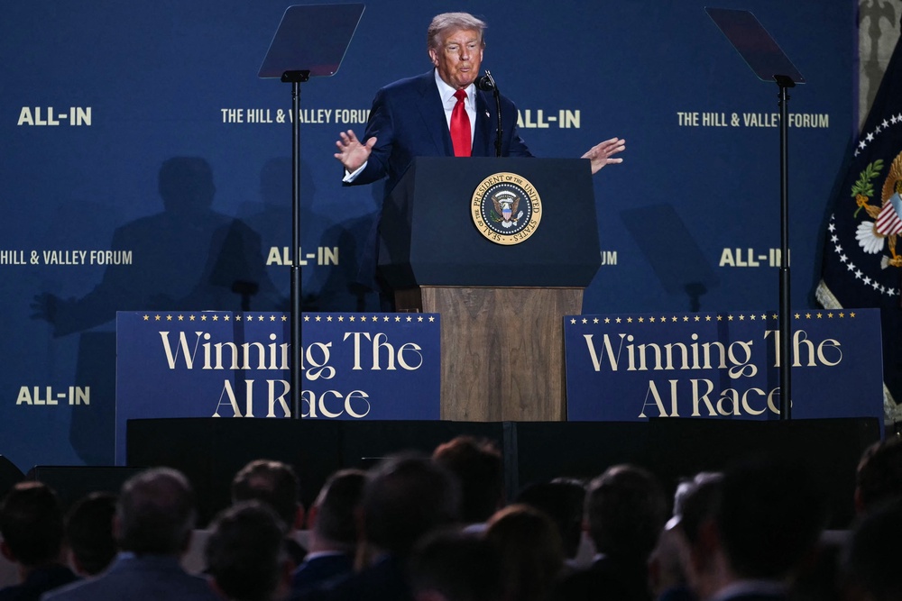 CNN’s Chief Data Analyst Harry Enten told viewers Monday that Trump’s net approval rating on AI, which is at negative 34 points, has ‘become worse over the course of the year because back in March, he was closer to around 25 points underwater’ (AFP via Getty Images)