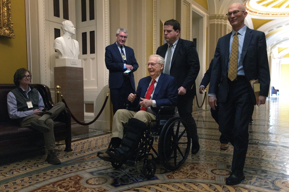 McConnell, seen here in 2025, was often spotted using a wheelchair on the Hill over the past year. He suffered from polio as a child (Getty)