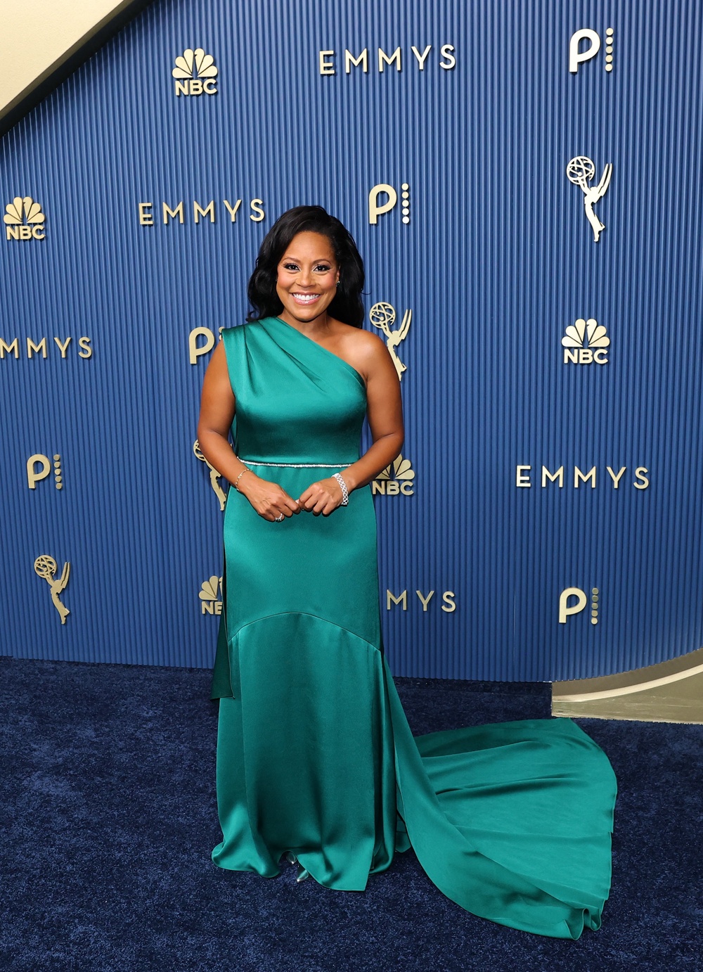 Sheinelle Jones, co-host of 'Today with Jenna & Sheinelle,' looked gorgeous in a one-shouldered teal-colored gown, though the hem could've maybe been taken up another inch or two (Reuters)
