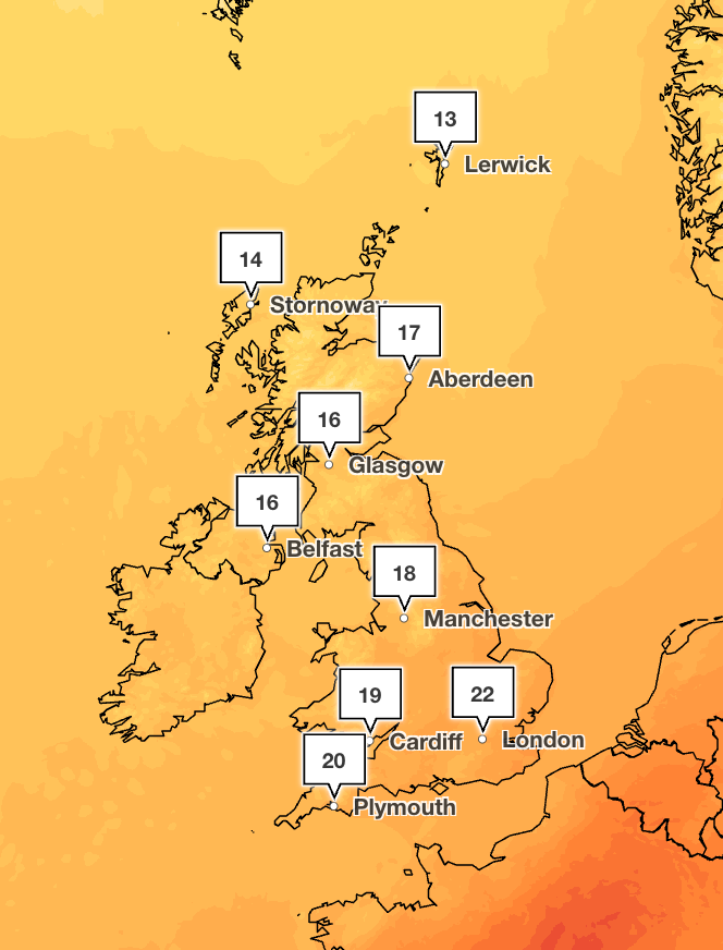 Temperatures are expected to average at just below the early 20s throughout the week (Met Office)