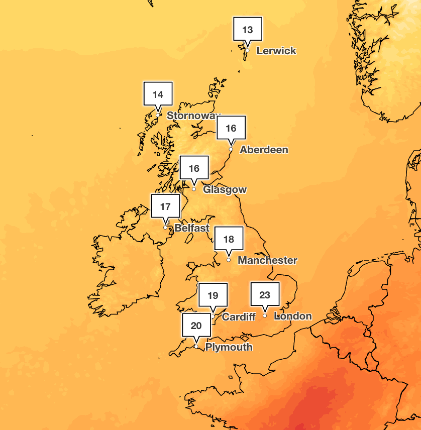 Temperatures across the country are expected to hover in the 20s — roughly the average for this time of year, according to the Met Office (Met Office)