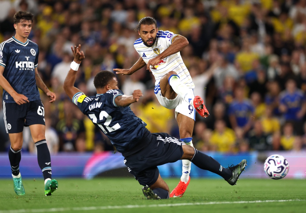 Dominic Calvert-Lewin was a force for Leeds having scored one goal and set up another as the host scored three times before half-time (Getty)