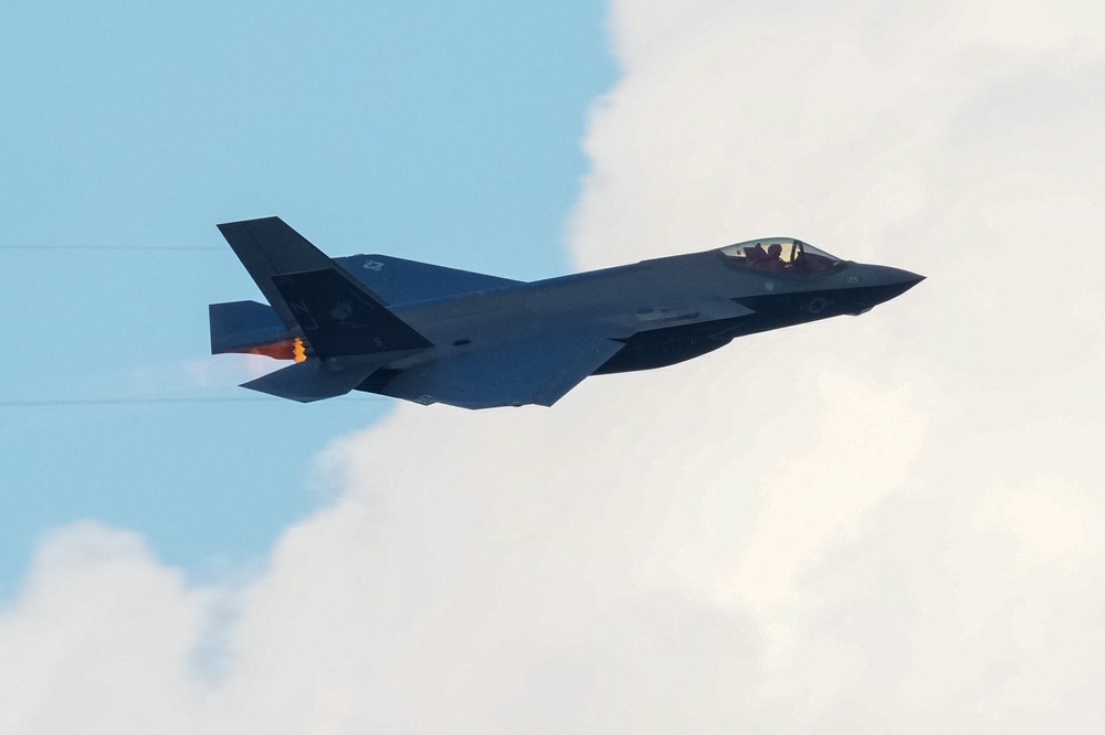 File. A US Air Force F-35 fighter jet flies overhead during the 