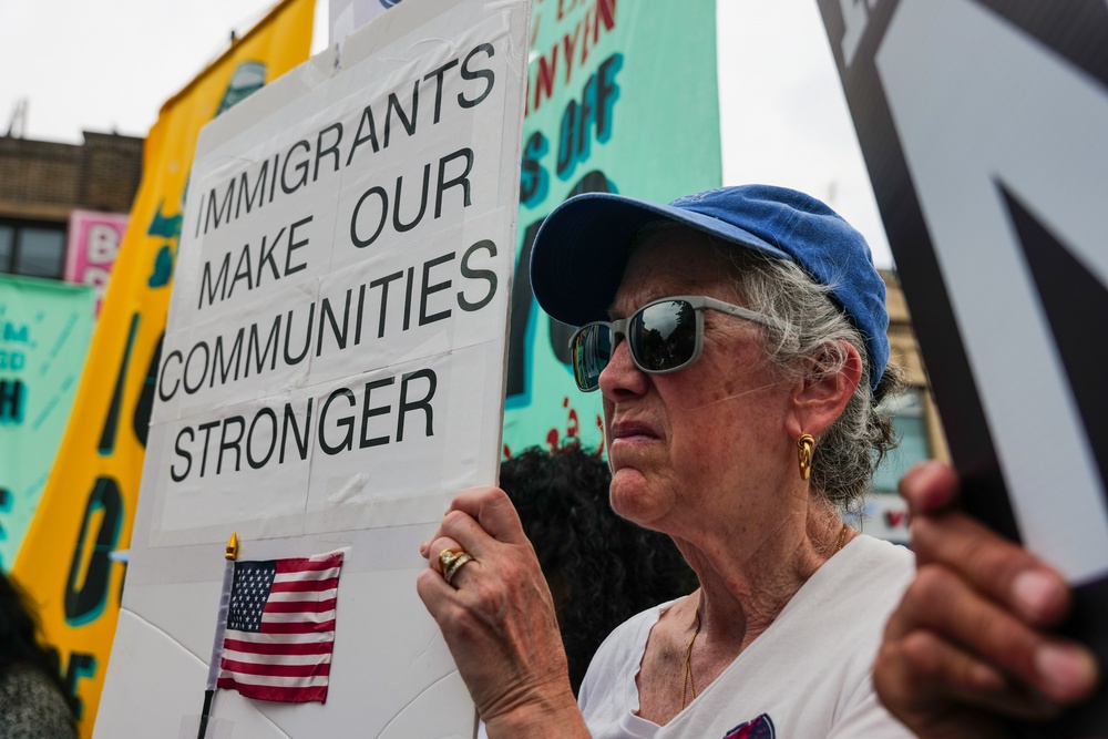 Students, activists and area politicians gather in Corona, Queens, a neighborhood with a significant immigrant population, to denounce the presence of  Immigration and Customs Enforcement (ICE) agents (Getty)