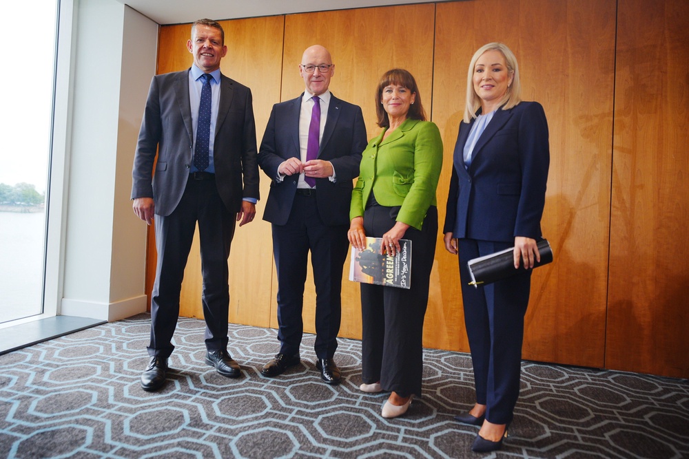 (left to right) First Minister of Wales Rhun ap Iorwerth, First Minister of Scotland John Swinney, Sinn Féin leader Mary Lou McDonald and First Minister of Northern Ireland Michelle O’Neill during their meeting in Cardiff on Monday (PA). (PA Wire)