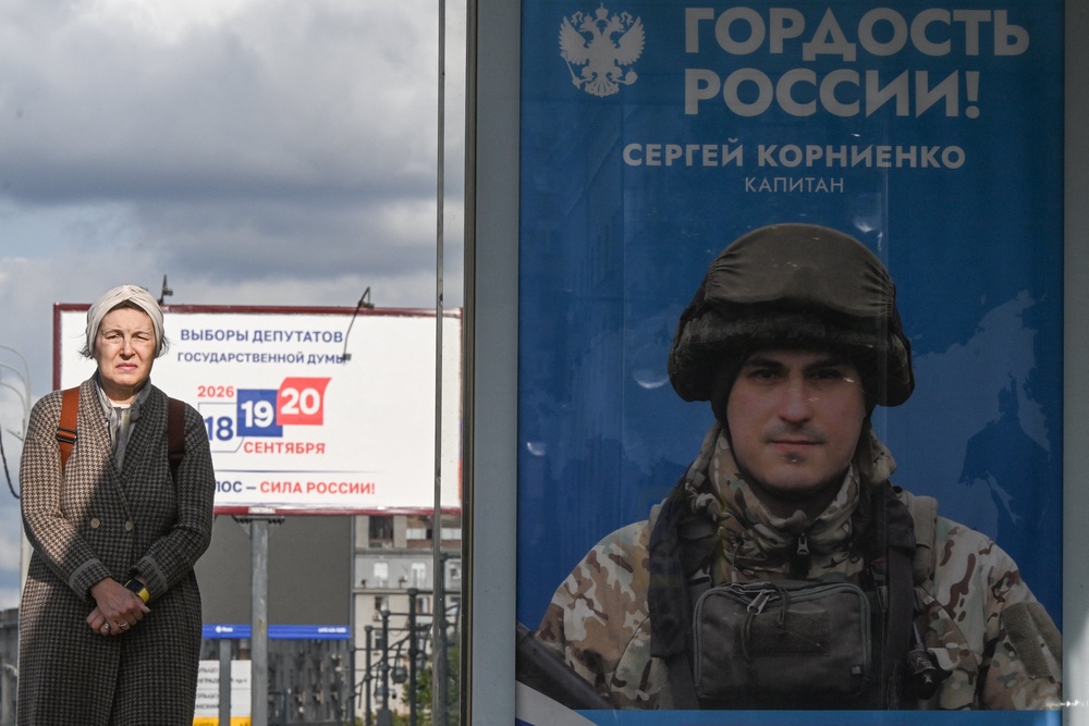 A billboard celebrating Putin’s war on Ukraine reads ‘Pride of Russia!’ (AFP/Getty)