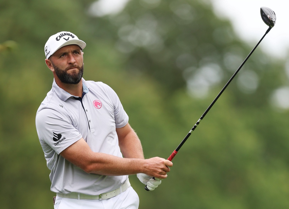 Jon Rahm of Spain plays a shot during a practice round at the BMW PGA Championship at Wentworth Golf Club (Getty)