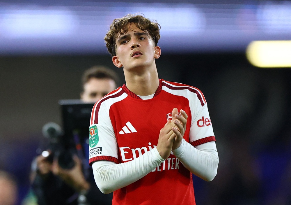 Arsenal's Max Dowman celebrates after the match (Reuters)