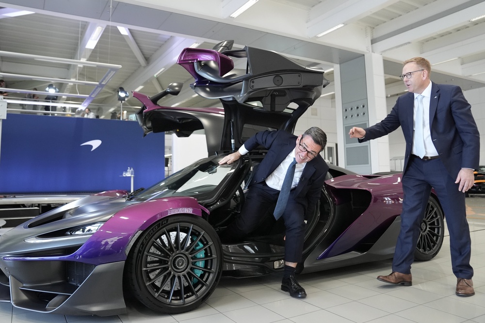 Mr Burnham sat inside a McLaren W1 supercar (Stefan Rousseau/PA) (PA Wire)