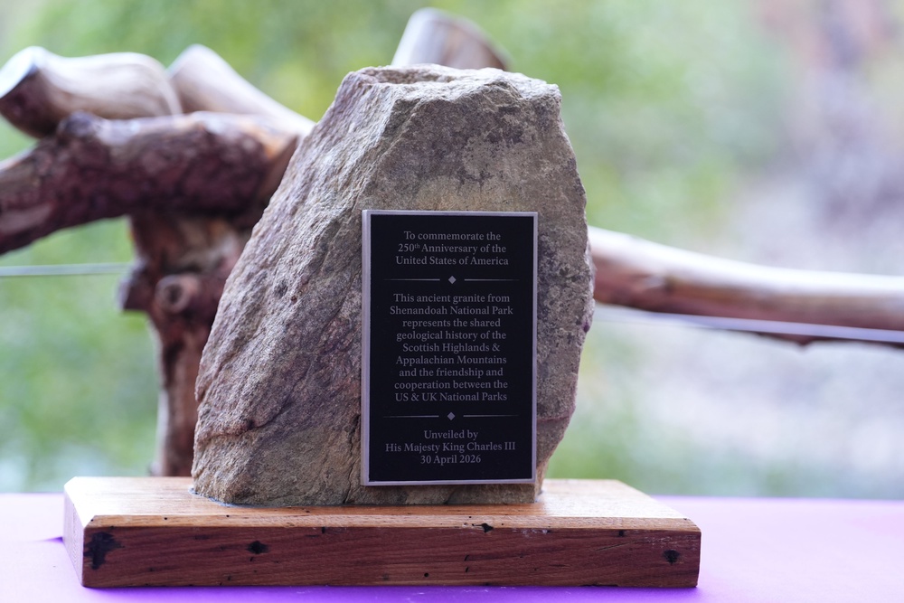The companion granite stone marks the twinning between the mountains in the Scottish Highlands and Shenandoah National Park in Virginia (Andrew Milligan/PA) (PA Wire)