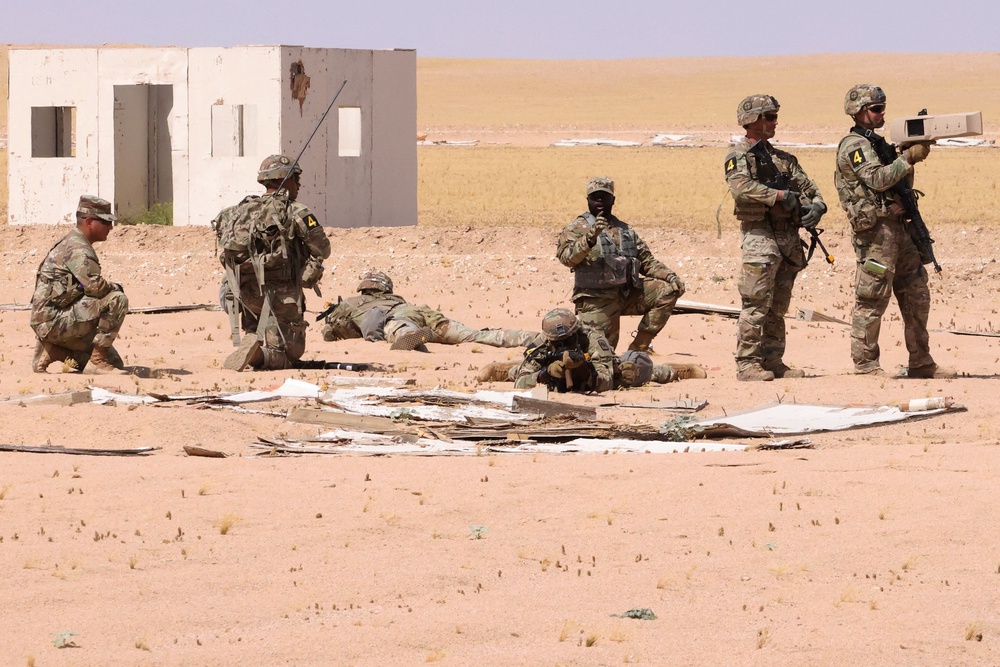 One of the installations that sustained damage was Camp Buehring in Kuwait. Pictured: US military personnel participate in the Best Squad Competition at the Buehring base camp in Kuwait on May 10, 2023 (AFP via Getty Images)