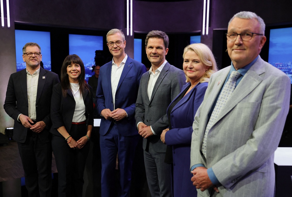 The parties' top candidates take part in a TV debate ahead of the Berlin state election (Reuters)