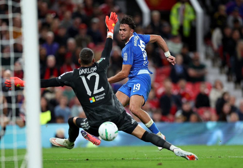Charalampos Kostoulas got Brighton back intot he game with his goal on the stroke of half-time (Getty)