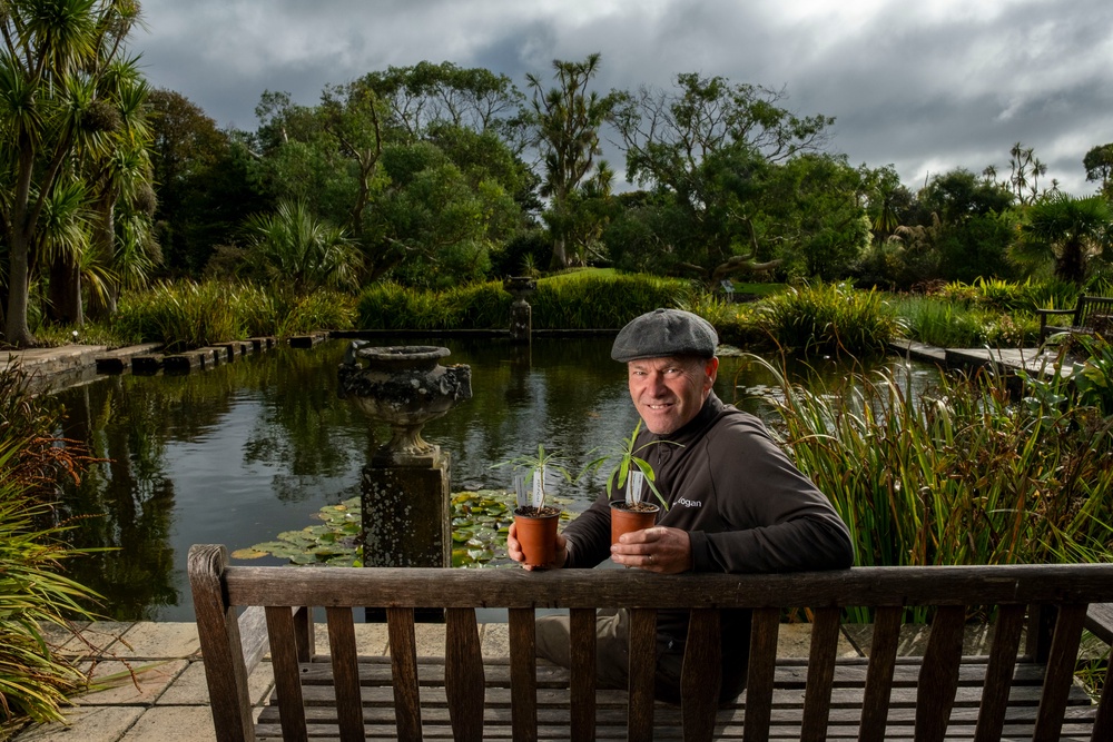 Curator Richard Baines at Logan Botanic Garden with the seedlings (Chris James/PA)