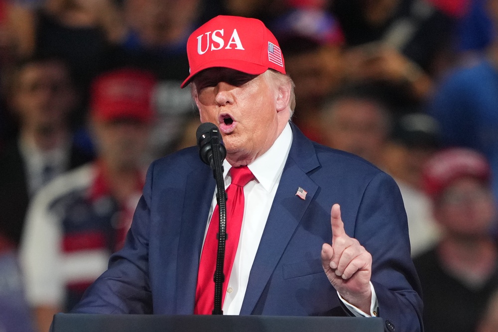 Trump speaks during a campaign rally at the Gastonia Municipal Airport (AP)