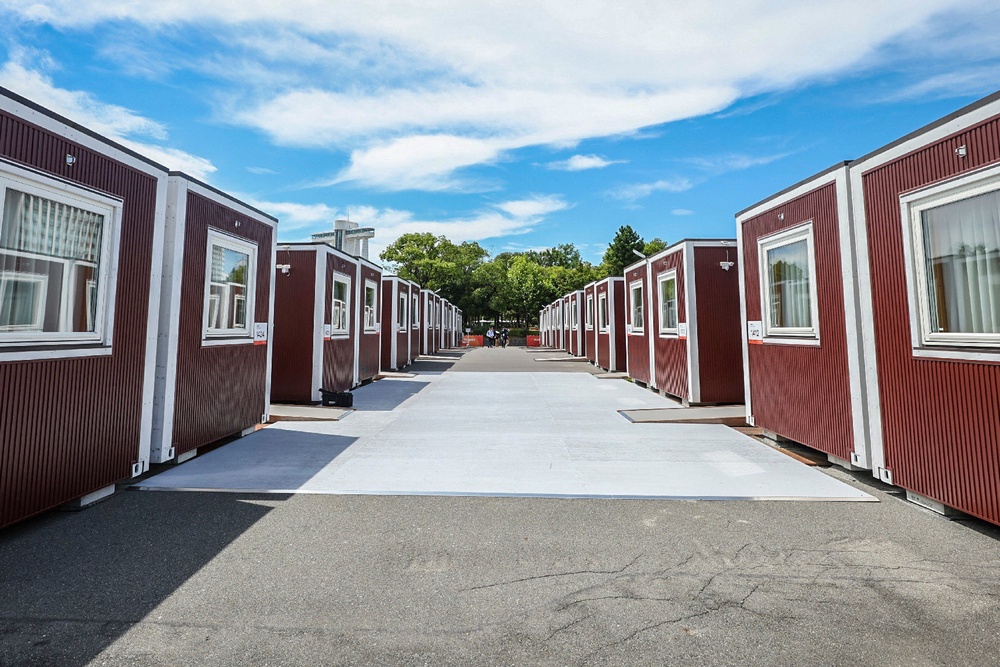 This picture taken on 26 August 2026 shows container-type accommodation facilities for athletes of the 2026 Asian Games in Nagoy (AFP/Getty)