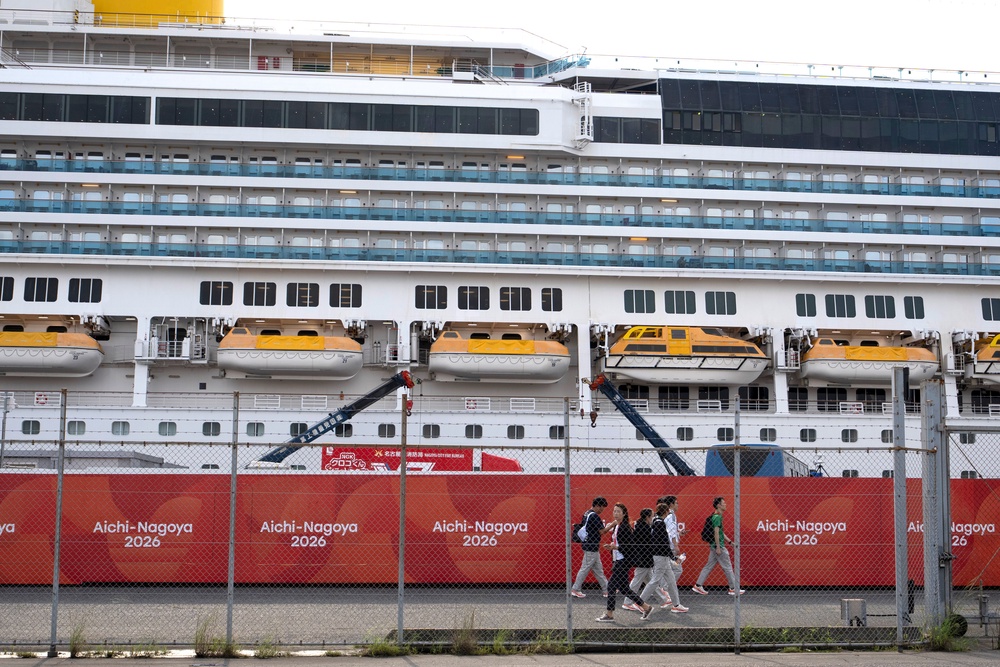 The Costa Serena, an Italian cruise ship designated to provide temporary floating quarters for athletes at Kinjo Pier ahead of the 20th Asian Games Aichi-Nagoya on 17 September 2026 (Getty)