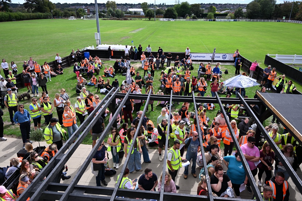 Some of the volunteers who came to search for Noah Woods gathered at Brantham Leisure Centre, where efforts were co-ordinated (Will Colebourne/PA) (PA Wire)