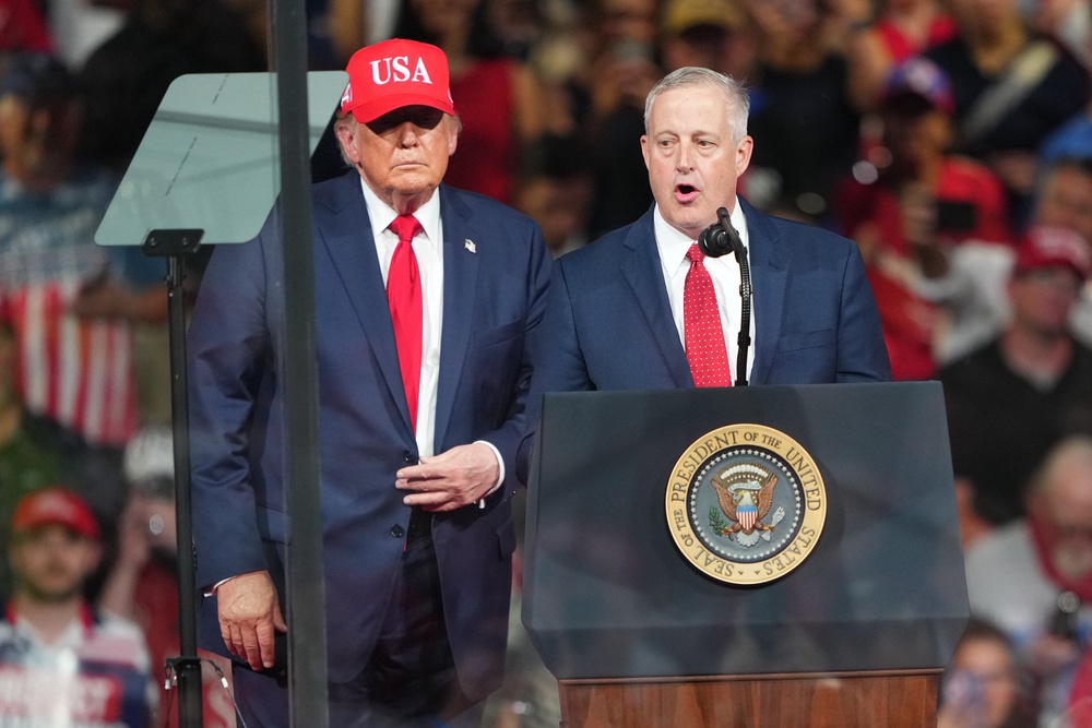 ‘He’s a real ball-breaker, let me tell you, but he’s great,’ the president said of Michael Whatley. ‘He’s strong on crime, strong on your economic world’ (AP)