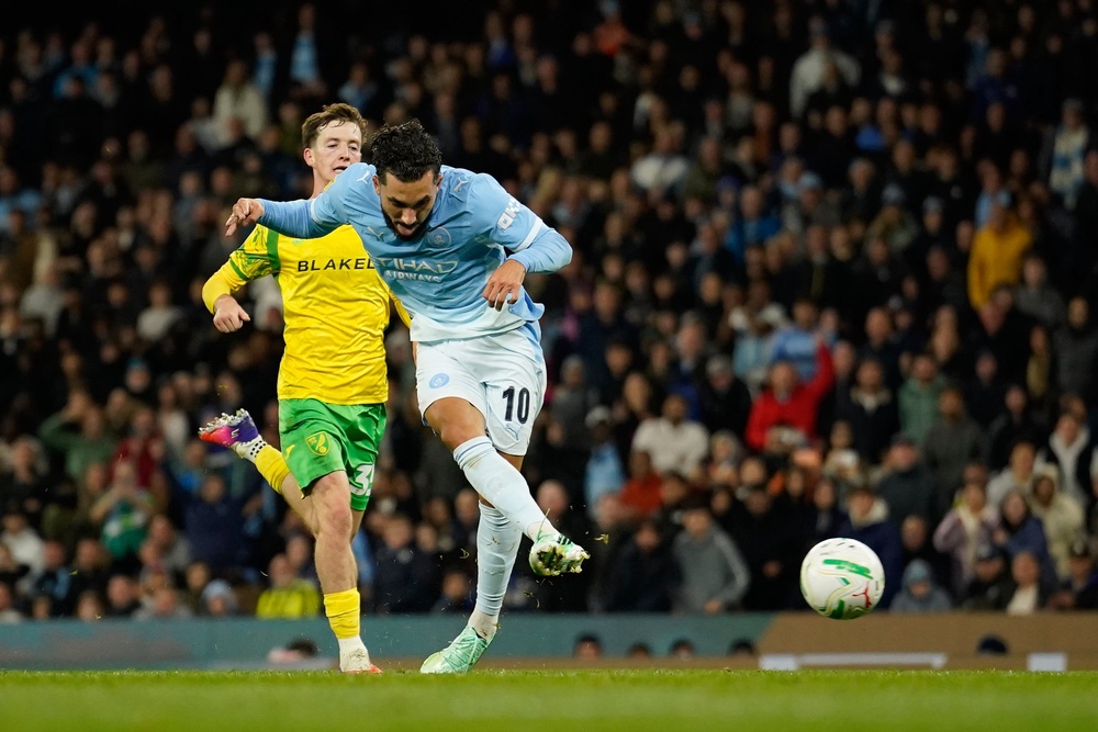 Rayan Cherki was the lone City player to retain his starting spot from the Manchester derby (AP)