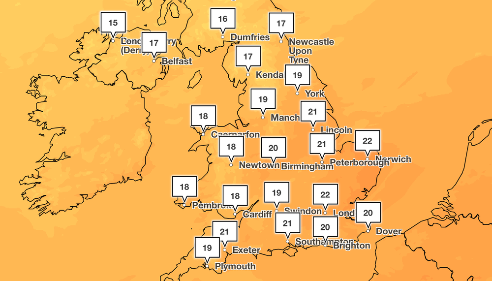 Temperatures will return to average on Sunday (Met Office)
