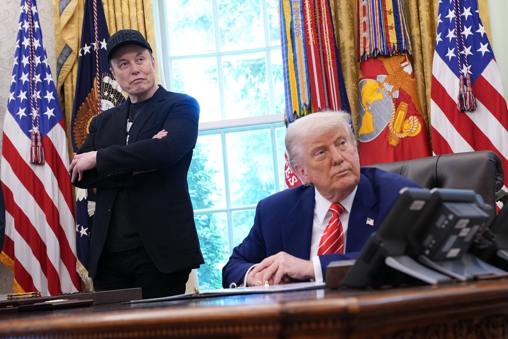 Ironically, Trump’s name is on a building he gutted as part of his and tech billionaire Elon Musk’s effort to reduce what they saw as government waste (Getty Images)