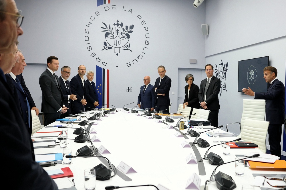 Emmanuel Macron welcomes candidates for the 2027 presidential election and party leaders at the presidential Elysee Palace in Paris on September 18, 2026 (Reuters)
