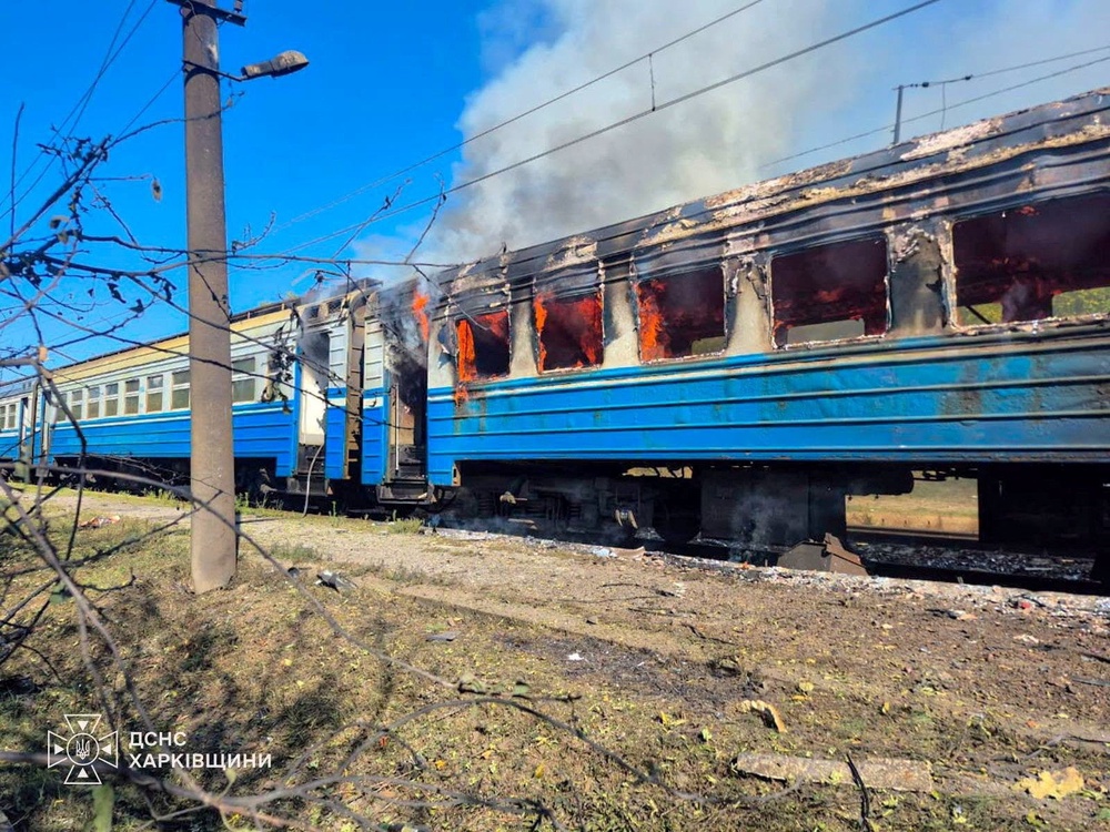 The aftermath of the Russian strike on the commuter train (Reuters)