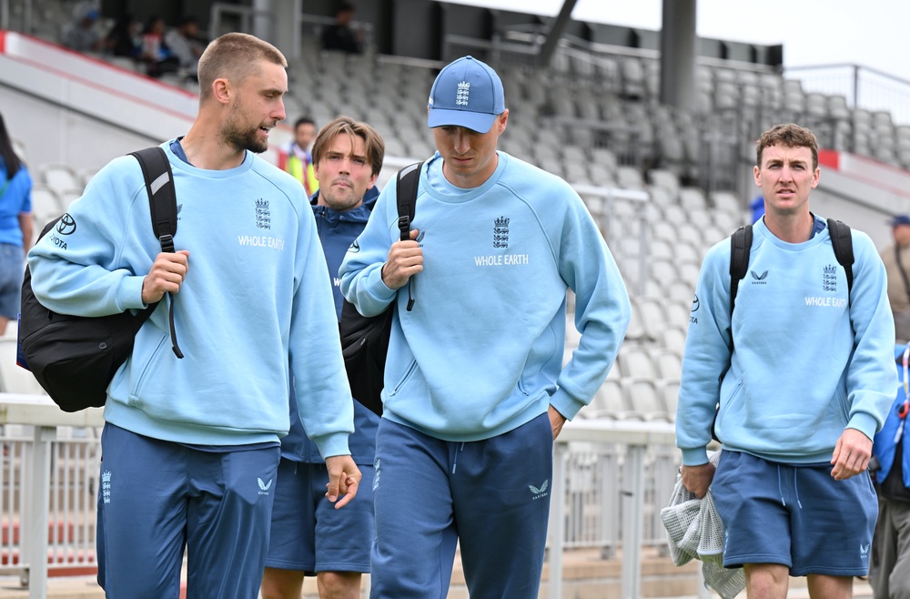 Will Jacks, Tom Banton and captain Harry Brook, left to right, are part of a tight-knit England squad (Bruce Rollinson/PA) (PA Wire)