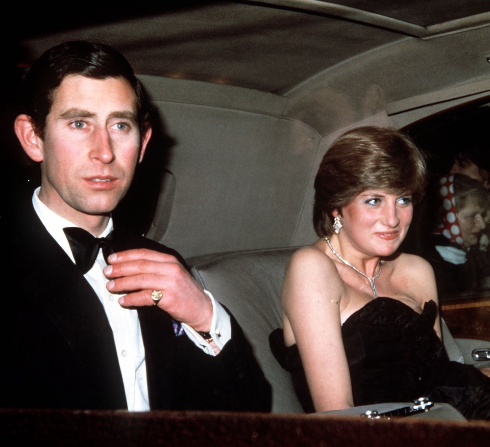 Diana, dressed in a black taffeta evening gown, arriving with Charles in 1981 at Goldsmiths’ Hall in London (PA) (PA Archive)