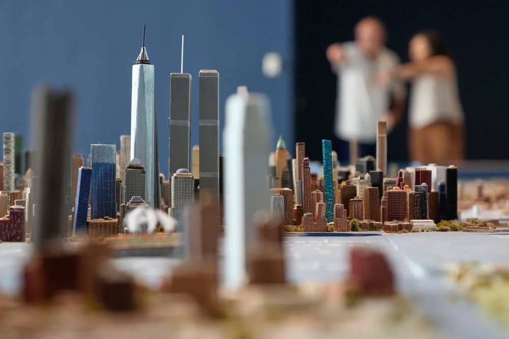 The model isn’t an exact snapshot of the modern metropolis. In lower Manhattan, the old twin towers of the World Trade Center still stand sentry in Macken’s miniature Gotham, albeit alongside One World Trade Center and the other gleaming skyscrapers constructed after the 2001 terror attacks (AP)