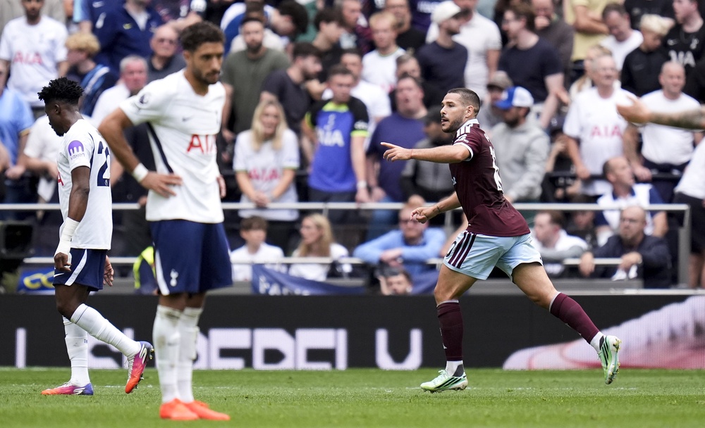 Emi Buendia celebrates his superb strike (PA)