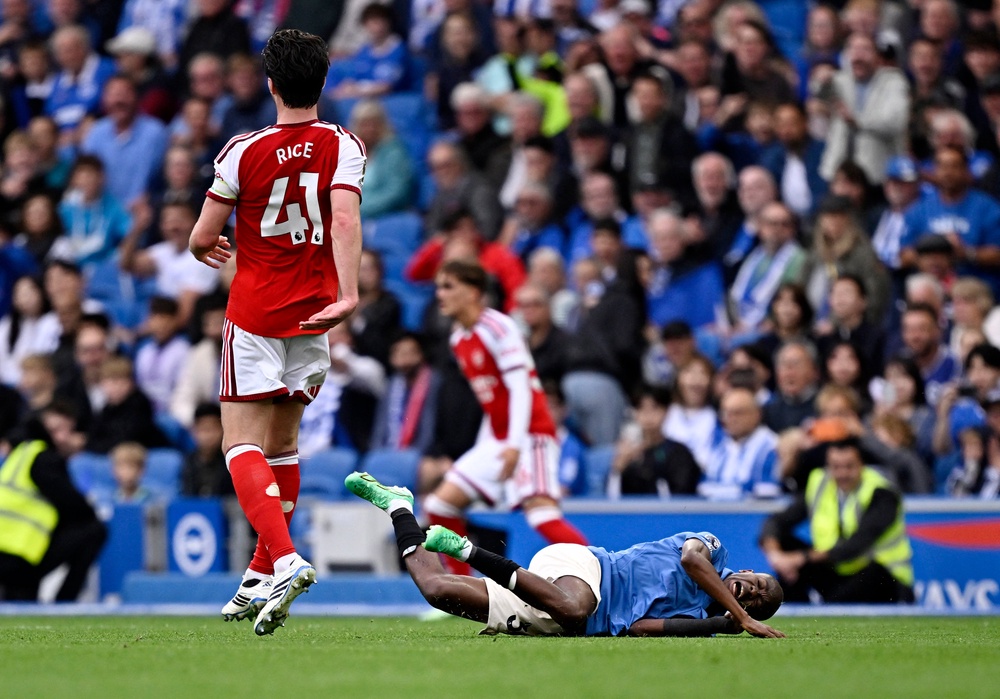 Rice received a yellow card for the kick (Reuters)