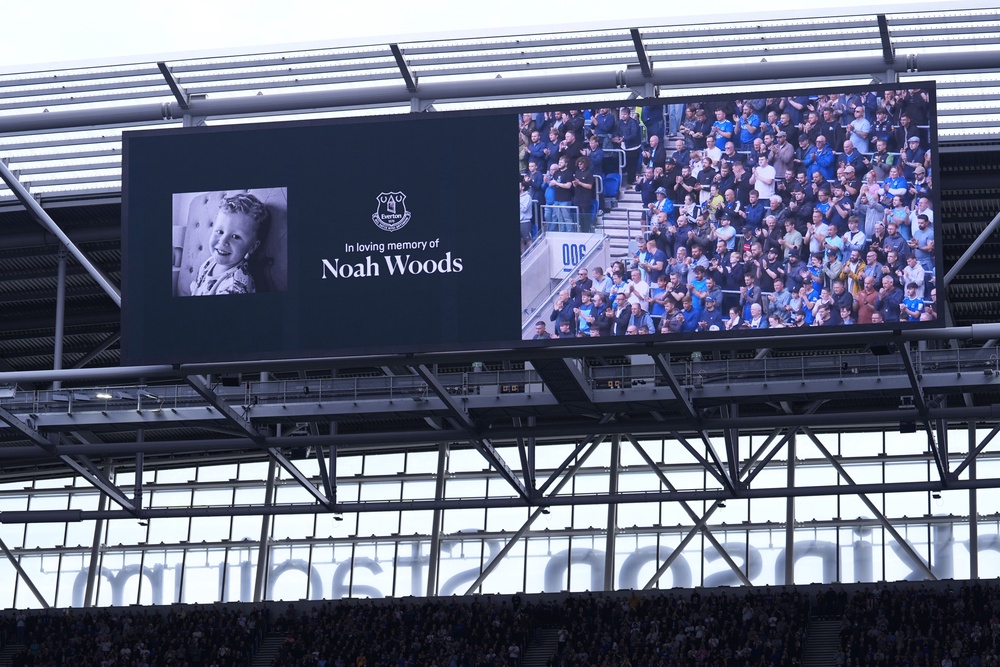 A tribute was paid to Noah on the big screen ahead of the Everton v Ipswich Town Premier League match at the Hill Dickinson Stadium, Liverpool (PA Wire)