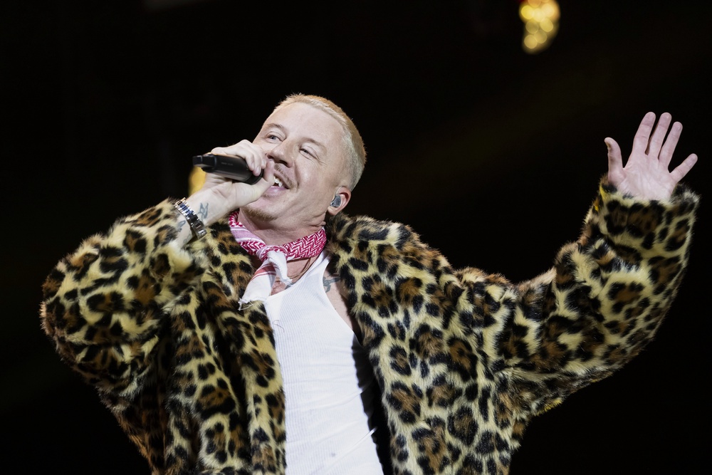 US rapper Macklemore was removed from Ed Sheeran’s tour line-up over comments he made about Gaza (Anthony Anex/Keystone via AP) (AP)