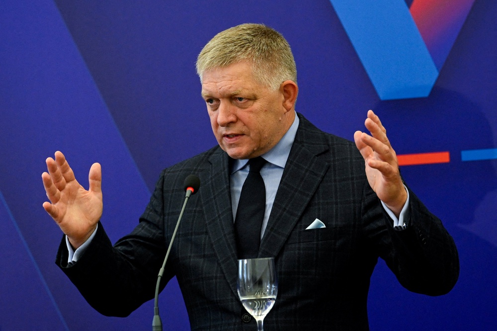 Slovak Prime Minister Robert Fico attends a press conference at Bratislava Castle, Bratislava, Slovakia (Reuters)