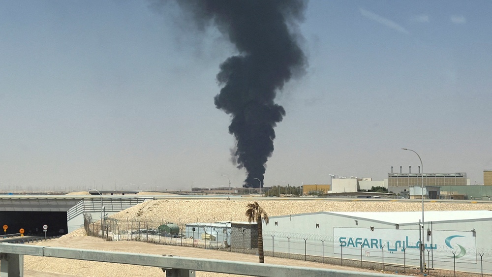 Smoke rises from Riyadh's airport after a Houthi attack on Saturday (Reuters)
