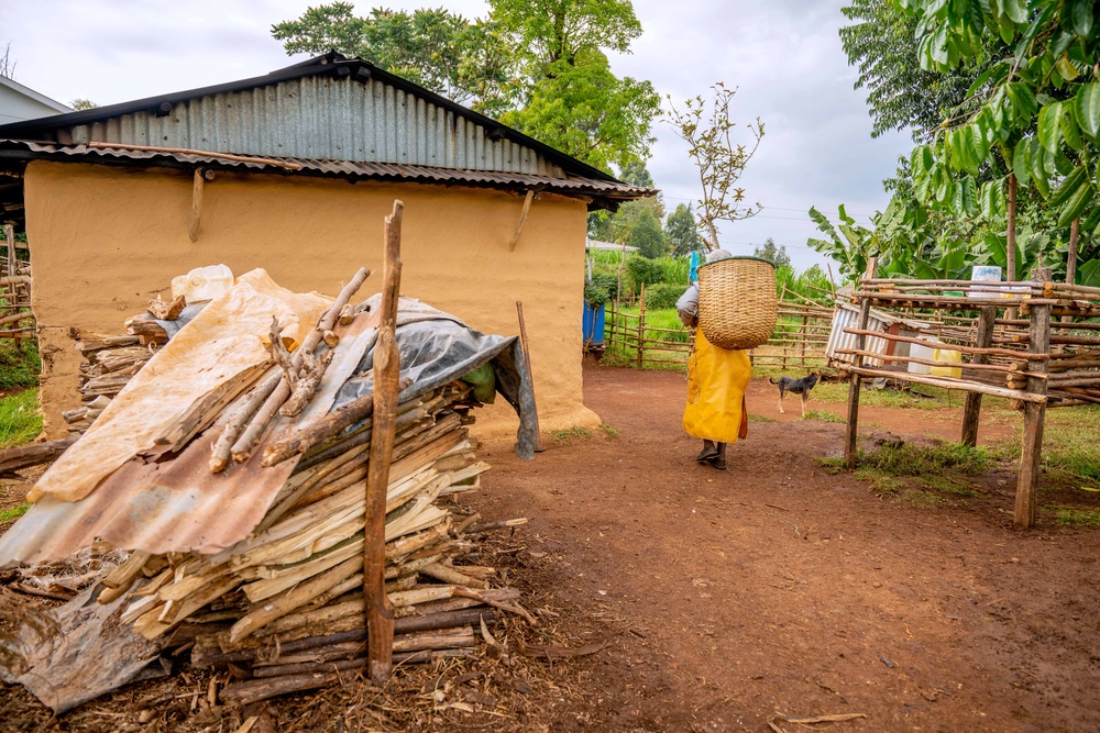Gladys Maiywa carries a basket at her home in .. (Anthony Odamo/Fairtrade)