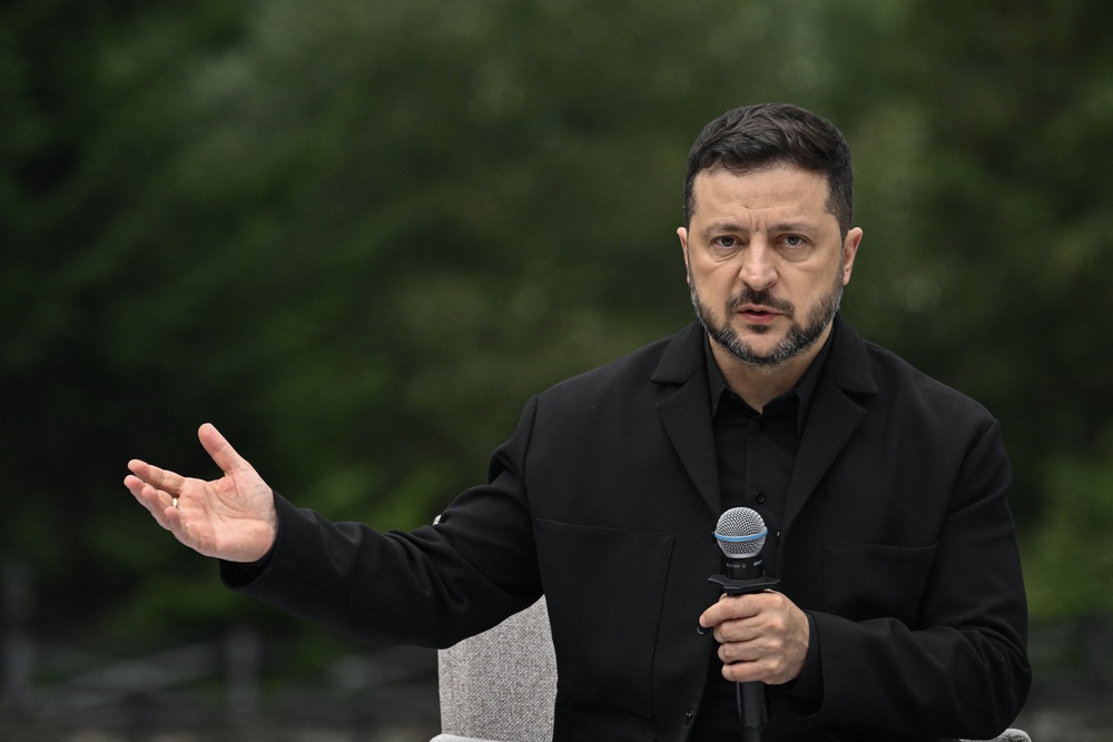 President of Ukraine Volodymyr Zelensky speaks during a joint press conference  in state residence in Ivano-Frankivsk region on 18 September 2026, amid the Russian invasion of Ukraine (AFP/Getty)