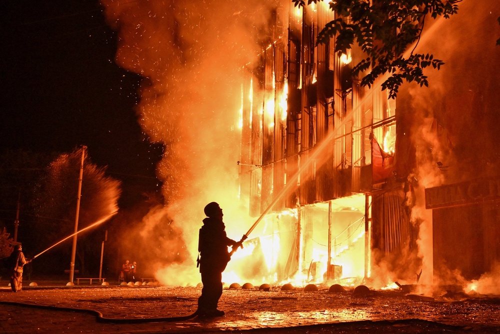 The aftermath of a Russian drone strike in Ukraine’s Zaporizhzhia this week (Reuters)