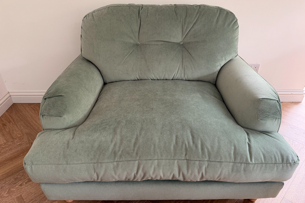 The polyester-cotton blend fabric has a velvet finish (Emily Peck/The Independent)