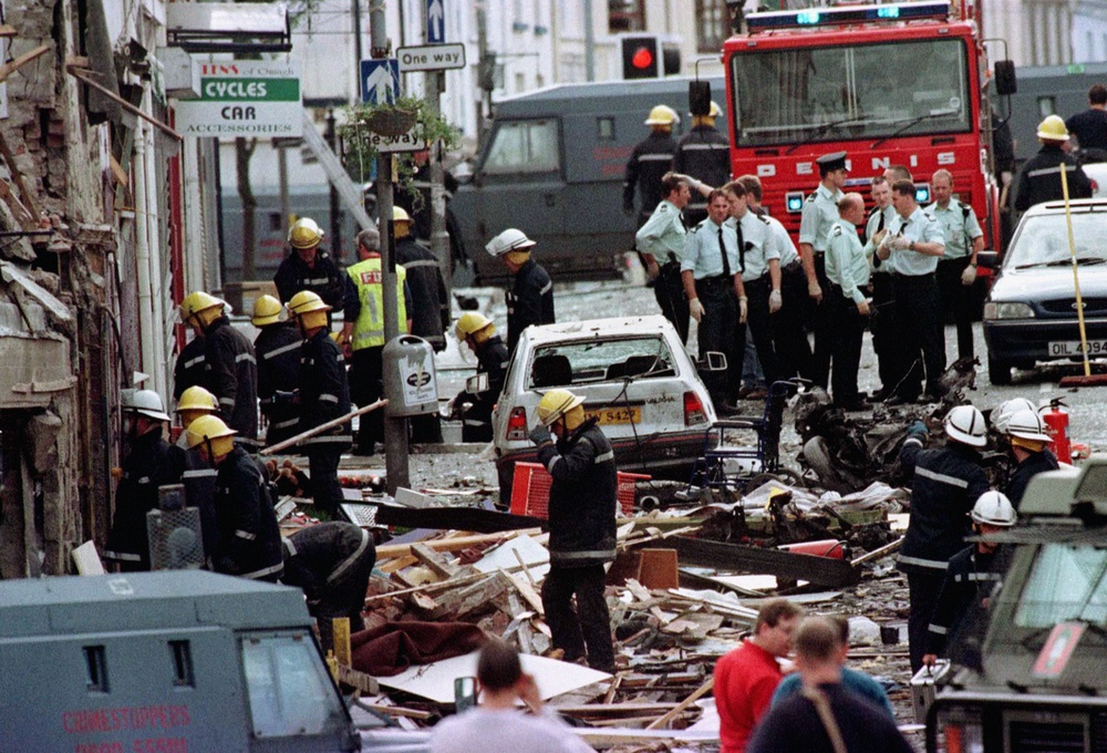 Emergency services at the scene of the Omagh bombing (Paul McErlane/PA) (PA Media)